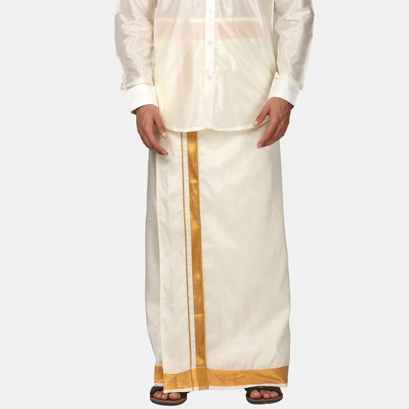 Men Zari Border Art Silk Dhoti